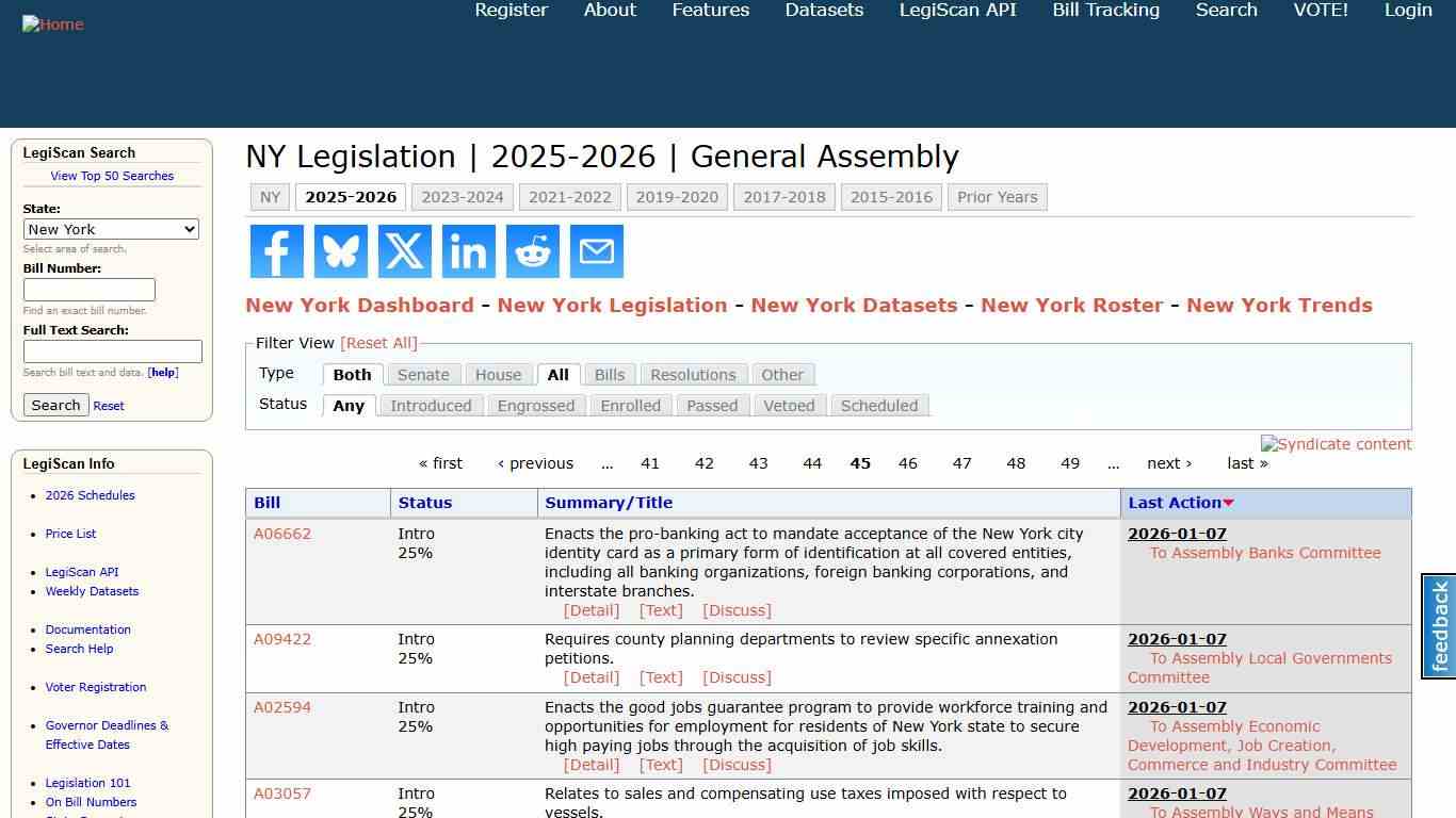 NY Legislation 2025-2026 General Assembly LegiScan