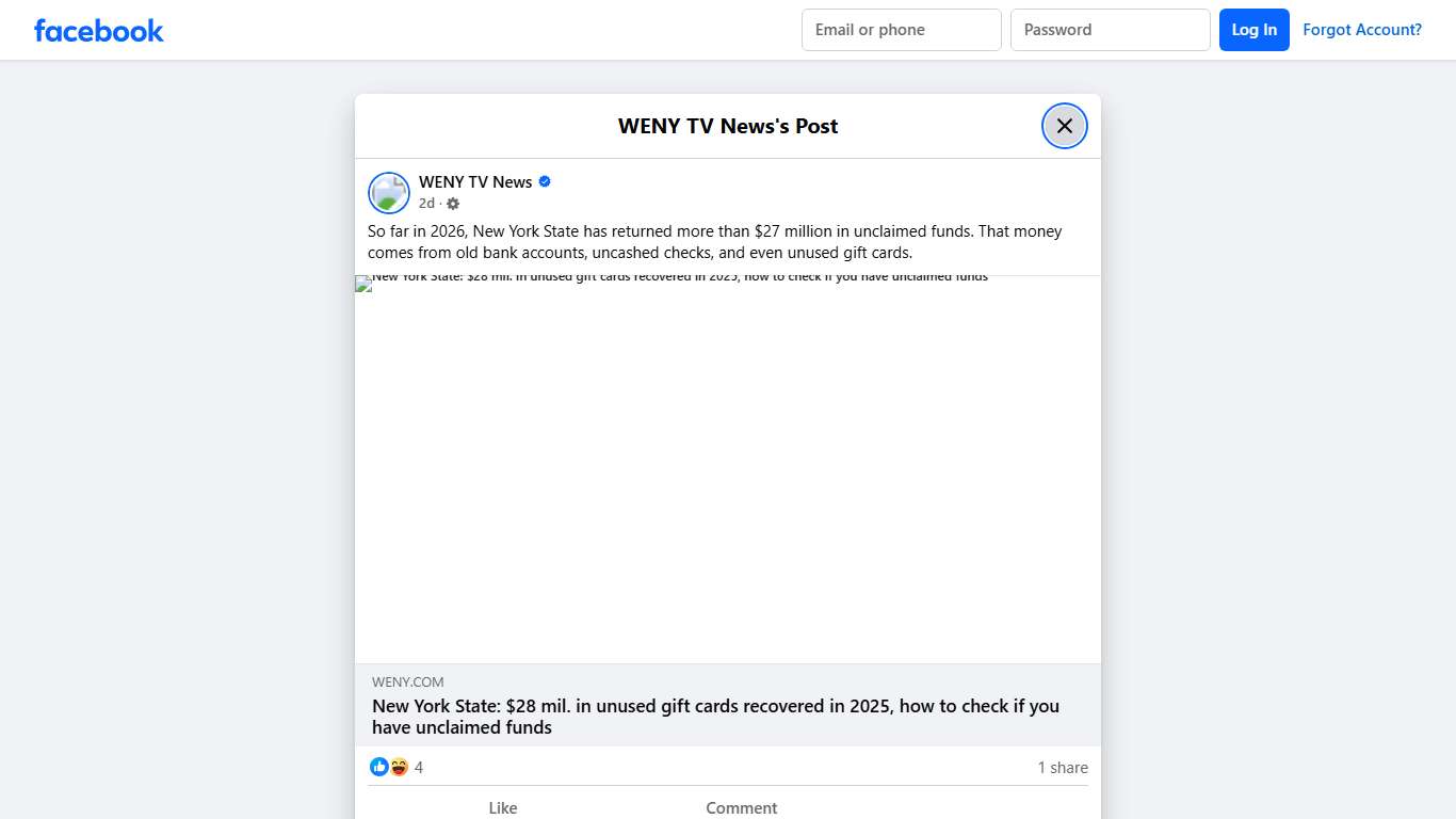 WENY TV News - So far in 2026, New York State has returned... Facebook